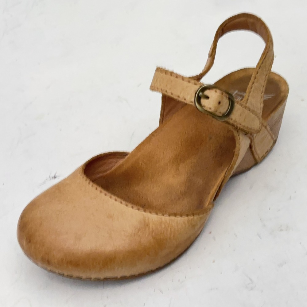 Dansko Tiffany Tan Wooden Clogs Womens 6.5 Leather Closed Toe Wedge Retro
